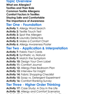 Allergies And Comfort In Textiles Worksheet Activity Booklet