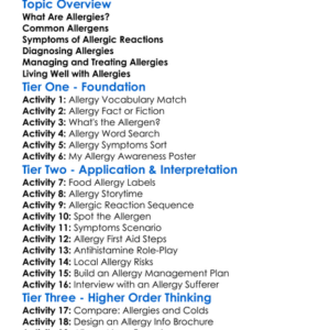 Allergies And Management Worksheet Activity Booklet