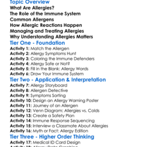 Allergies And The Immune Response Worksheet Activity Booklet