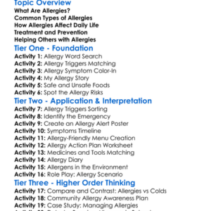 Allergy Management Worksheet Activity Booklet