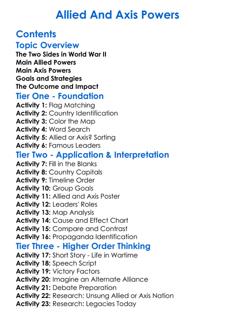 Allied And Axis Powers Worksheet Activity Booklet