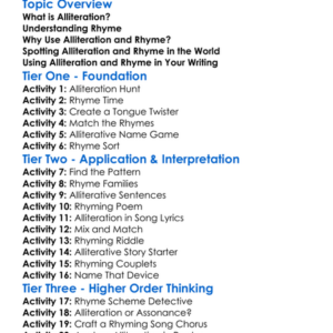 Alliteration And Rhyme Worksheet Activity Booklet