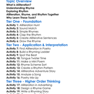 Alliteration Rhyme And Rhythm Worksheet Activity Booklet