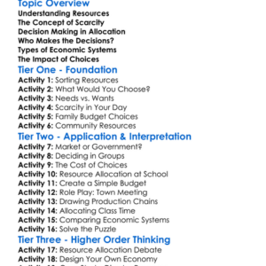 Allocation Of Resources Worksheet Activity Booklet