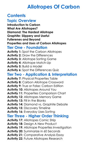 Allotropes Of Carbon Worksheet Activity Booklet