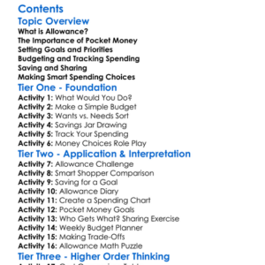 Allowance And Pocket Money Management Worksheet Activity Booklet