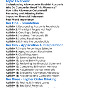 Allowance For Doubtful Accounts Worksheet Activity Booklet