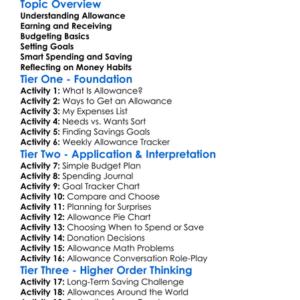 Allowance Management Worksheet Activity Booklet