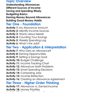 Allowances And Income Sources Worksheet Activity Booklet