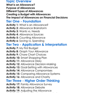 Allowances Worksheet Activity Booklet