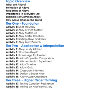 Alloys Worksheet Activity Booklet