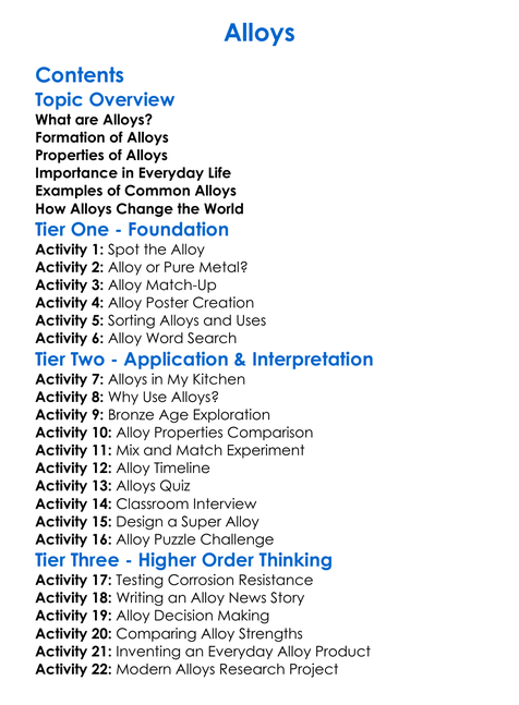 Alloys Worksheet Activity Booklet
