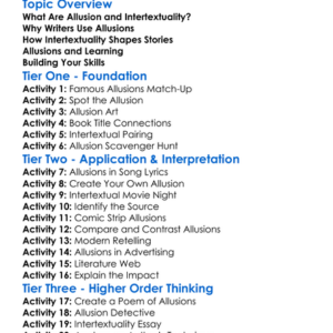 Allusion And Intertextuality Worksheet Activity Booklet