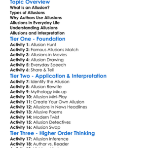 Allusion Worksheet Activity Booklet