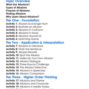 Allusions Worksheet Activity Booklet