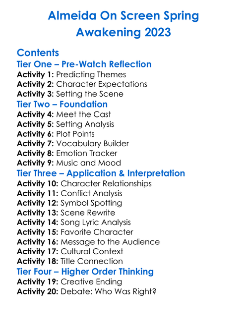 Almeida On Screen Spring Awakening 2023 Worksheet Activity Booklet