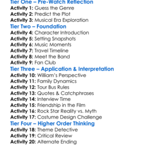 Almost Famous 2000 Worksheet Activity Booklet