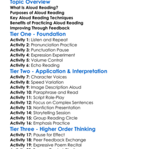 Aloud Reading Techniques Worksheet Activity Booklet