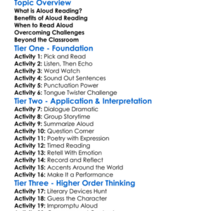 Aloud Reading Worksheet Activity Booklet