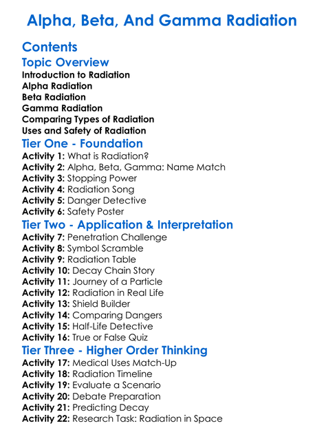 Alpha Beta And Gamma Radiation Worksheet Activity Booklet