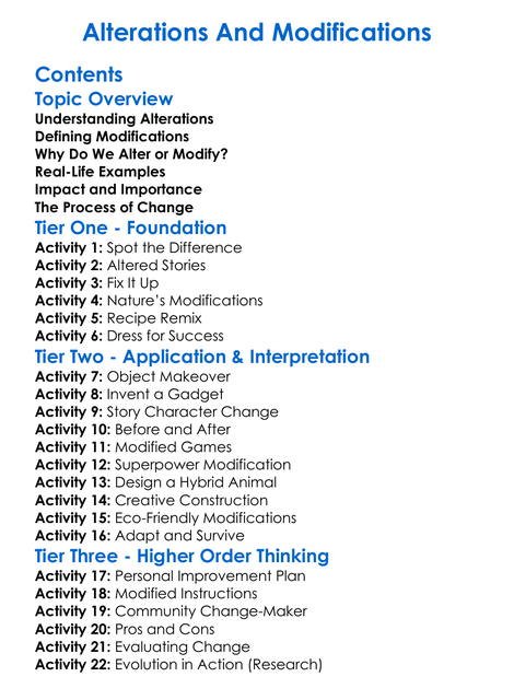 Alterations And Modifications Worksheet Activity Booklet