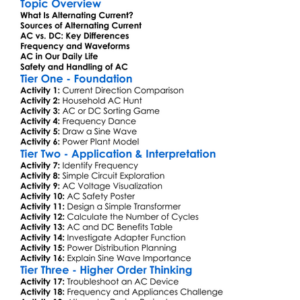 Alternating Current Worksheet Activity Booklet