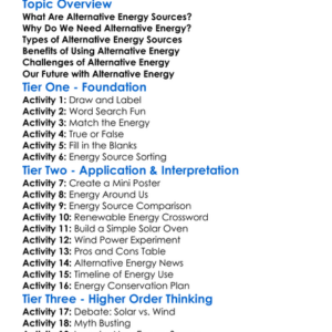 Alternative Energy Sources Worksheet Activity Booklet