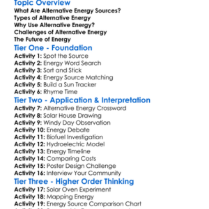 Alternative Energy Sources Worksheet Activity Booklet