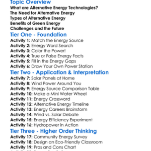 Alternative Energy Technologies Worksheet Activity Booklet