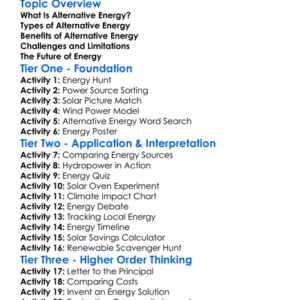 Alternative Energy Worksheet Activity Booklet