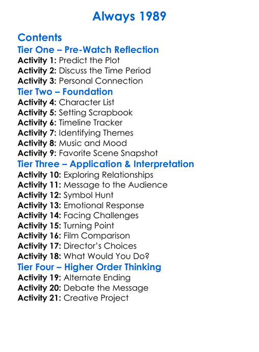 Always 1989 Worksheet Activity Booklet