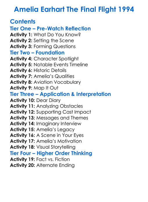Amelia Earhart The Final Flight 1994 Worksheet Activity Booklet