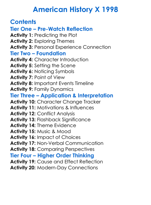 American History X 1998 Worksheet Activity Booklet
