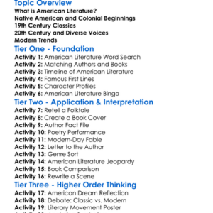 American Literature Worksheet Activity Booklet