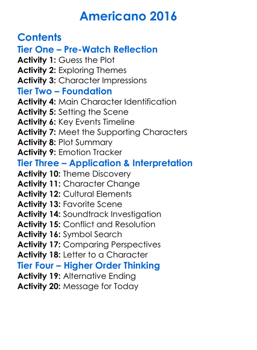 Americano 2016 Worksheet Activity Booklet