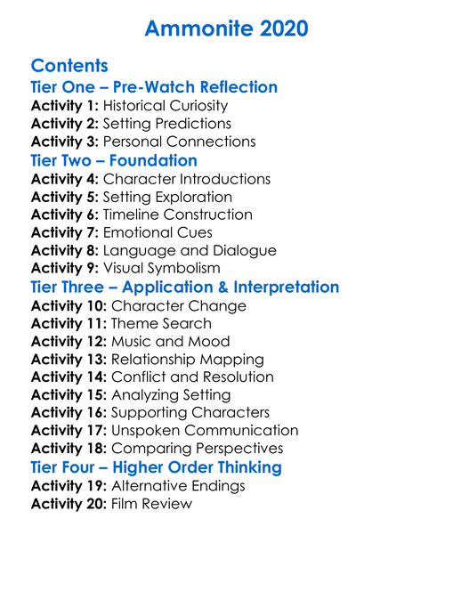 Ammonite 2020 Worksheet Activity Booklet