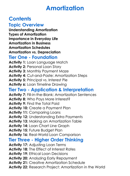 Amortization Worksheet Activity Booklet