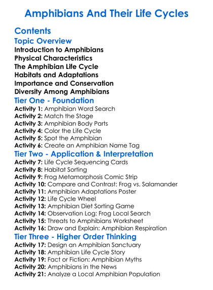 Amphibians And Their Life Cycles Worksheet Activity Booklet