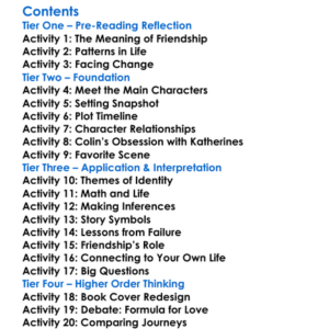 An Abundance Of Katherines John Green Worksheet Activity Booklet