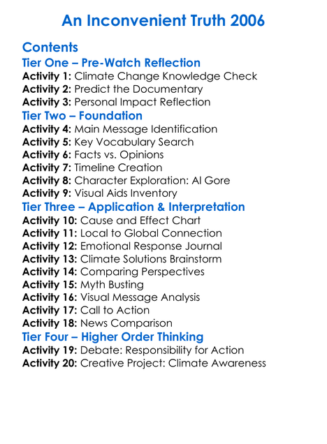 An Inconvenient Truth 2006 Worksheet Activity Booklet
