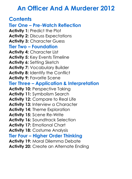 An Officer And A Murderer 2012 Worksheet Activity Booklet