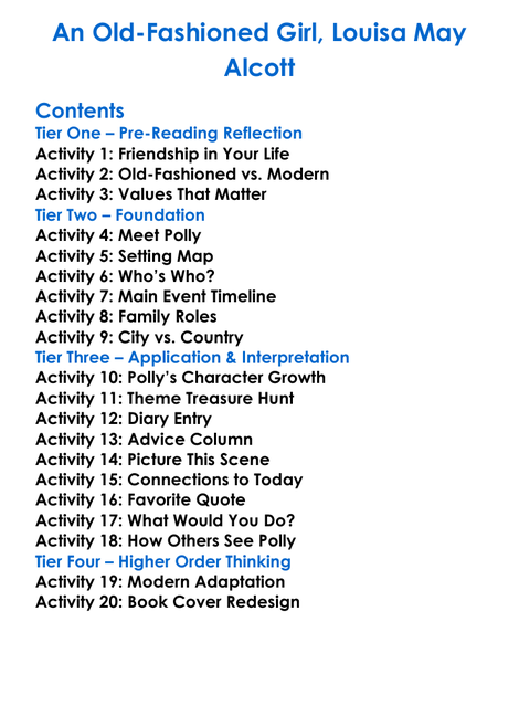 An Old-Fashioned Girl Louisa May Alcott Worksheet Activity Booklet