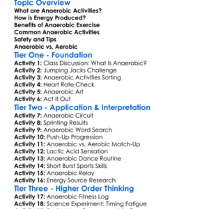 Anaerobic Activities Worksheet Activity Booklet