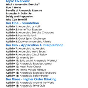 Anaerobic Exercise Worksheet Activity Booklet
