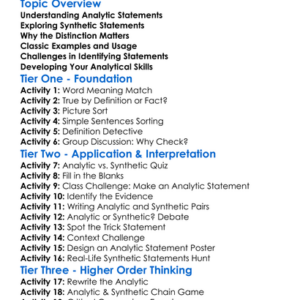 Analytic Vs Synthetic Statements Worksheet Activity Booklet