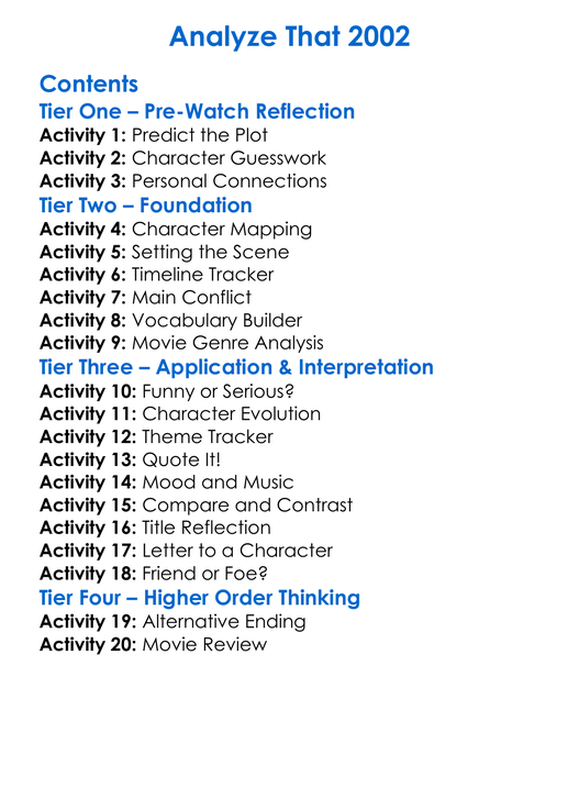 Analyze That 2002 Worksheet Activity Booklet
