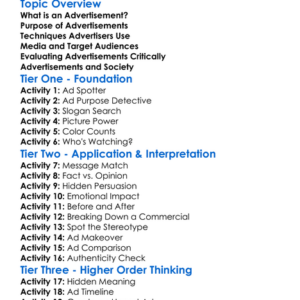 Analyzing Advertisements Worksheet Activity Booklet