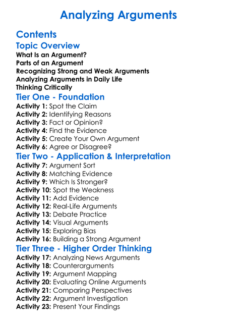 Analyzing Arguments Worksheet Activity Booklet