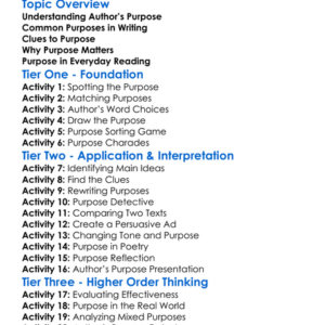 Analyzing Authors Purpose Worksheet Activity Booklet