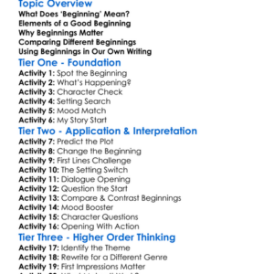 Analyzing Beginnings Worksheet Activity Booklet